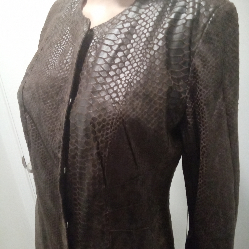 Dana Buchman Faux Leather Brown Snakeskin Jacket Size XS